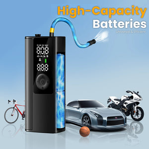 NDYIN cordless tire inflator with high-capacity battery, suitable for car, bike, and sports equipment