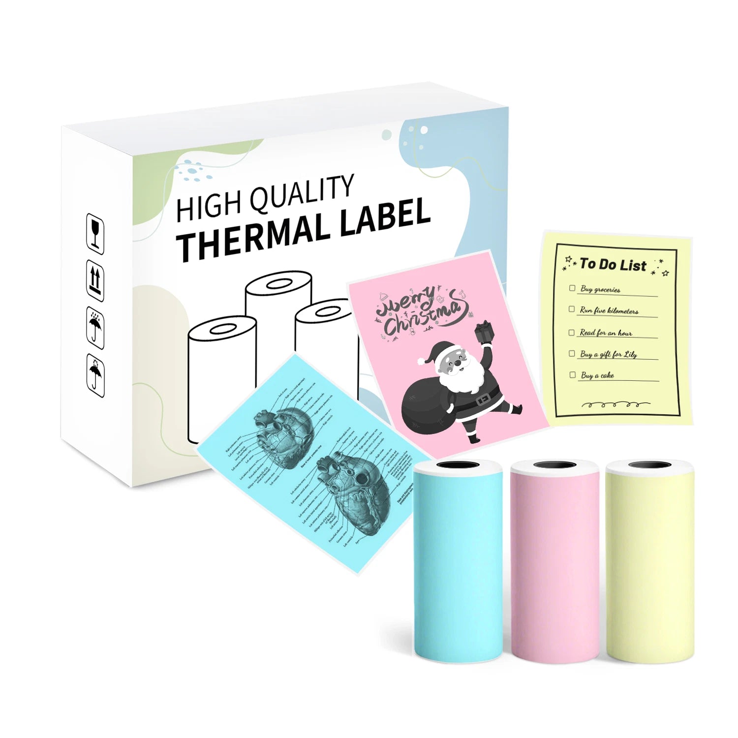 NDYIN 57mm Blue/Pink/Yellow Sticker Thermal Paper-3 Rolls