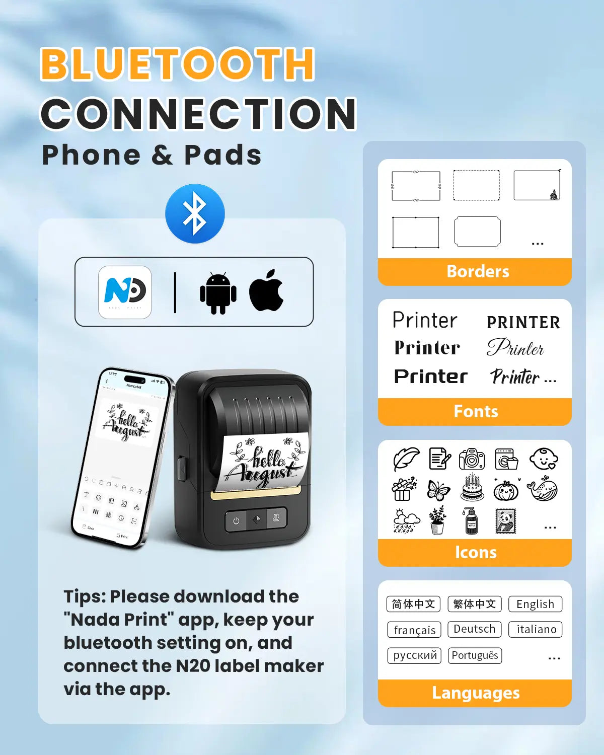 The ndyin Bluetooth portable label maker offers “MULTIPLE FREE TEMPLATES & ICONS” and can print various styles of stickers.