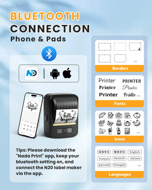 The ndyin Bluetooth portable label maker offers “MULTIPLE FREE TEMPLATES & ICONS” and can print various styles of stickers.