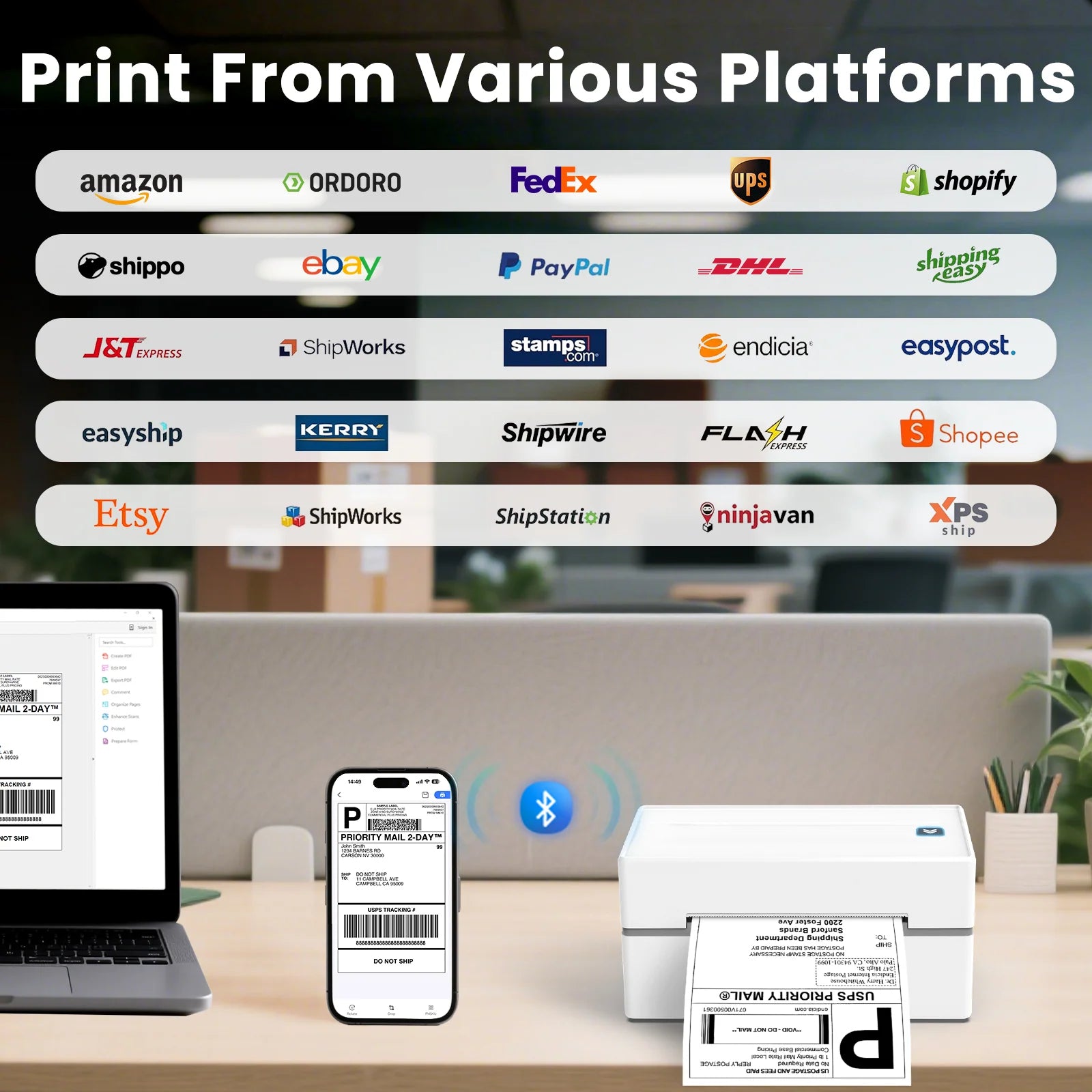 Y812 shipping label printer supports multi-platform printing on Amazon, shopify, ebay, etc.