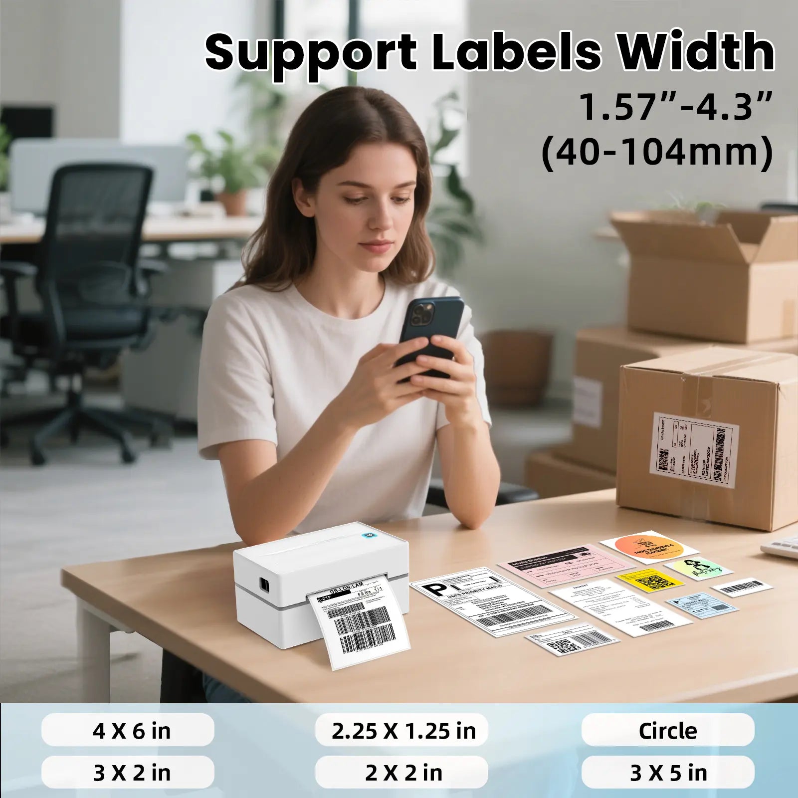 Y812 shipping label printer supports a wide range of label printing from 1.57-4.3 inches in width.