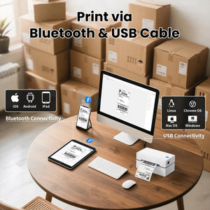 Y812 shipping label printer supports Bluetooth and USB connection—easily print via Bluetooth on your phone or connect to your computer with a USB cable.