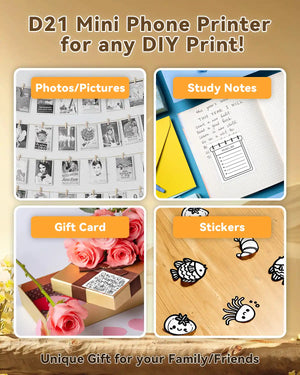 Ndyin D21 mini printer perfect for DIY projects, journaling, and label making.