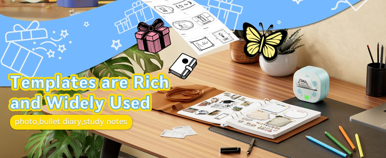 Ndyin D21 sticker printer offers versatile templates, supporting labeling, journaling, and DIY creative projects.