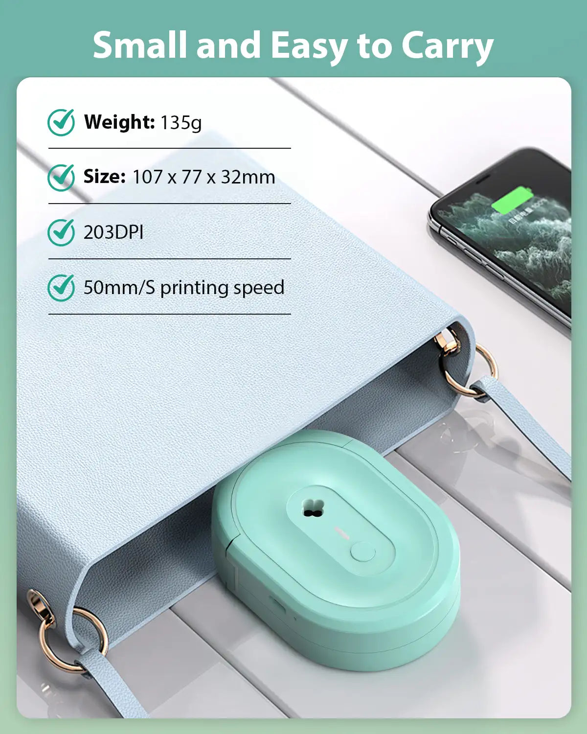 Ndyin N12 compact label printer fits easily in bags, perfect for on-the-go use