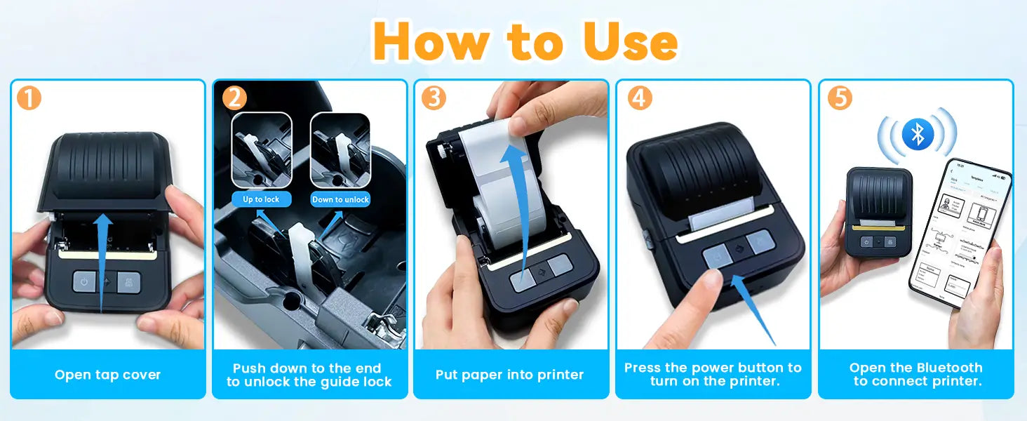 N20 lable maker connection steps shown on phone interfaces