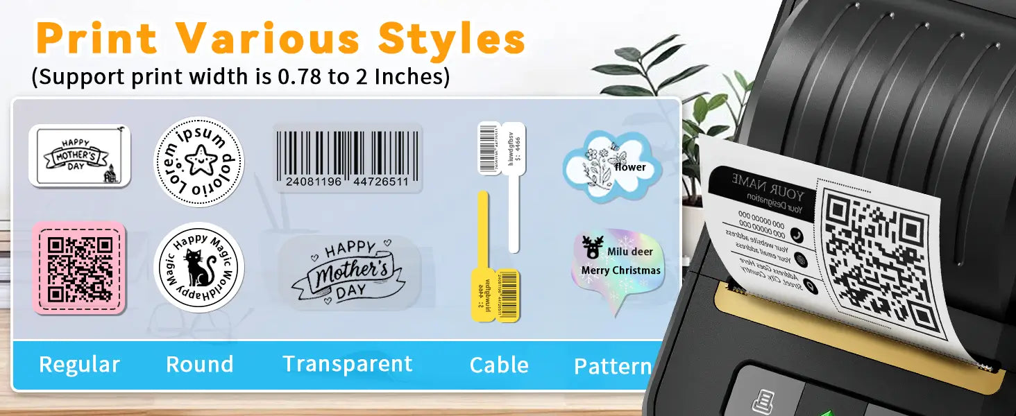 N20 prints barcode, name tag, address, and decorative labels in different sizes