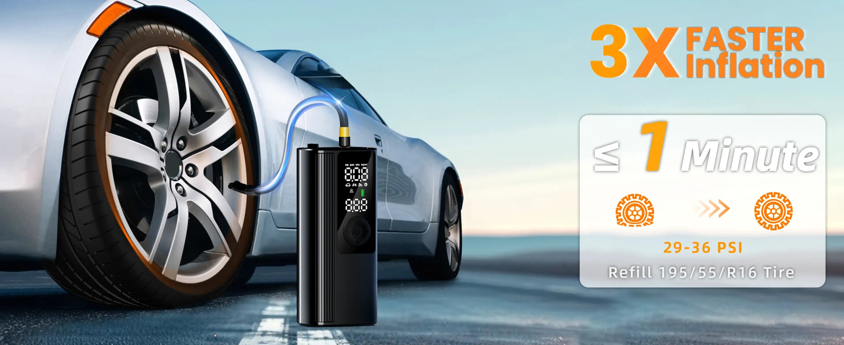 NDYIN 150 PSI portable cordless air compressor, tire inflator pump with 3X faster inflation