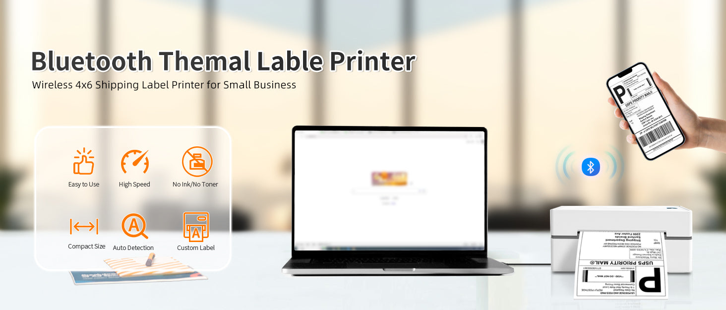 NDYIN Y812 wireless label printer for small businesses, supports 4x6 shipping labels, easy to use, fast printing, ink-free.