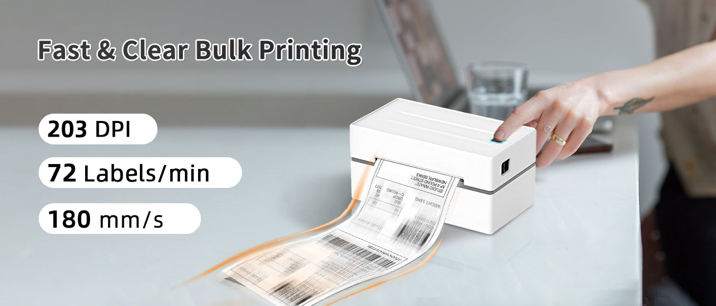 NADYIN Y812 printer prints 72 labels per minute with 203 DPI for fast and clear bulk label printing.