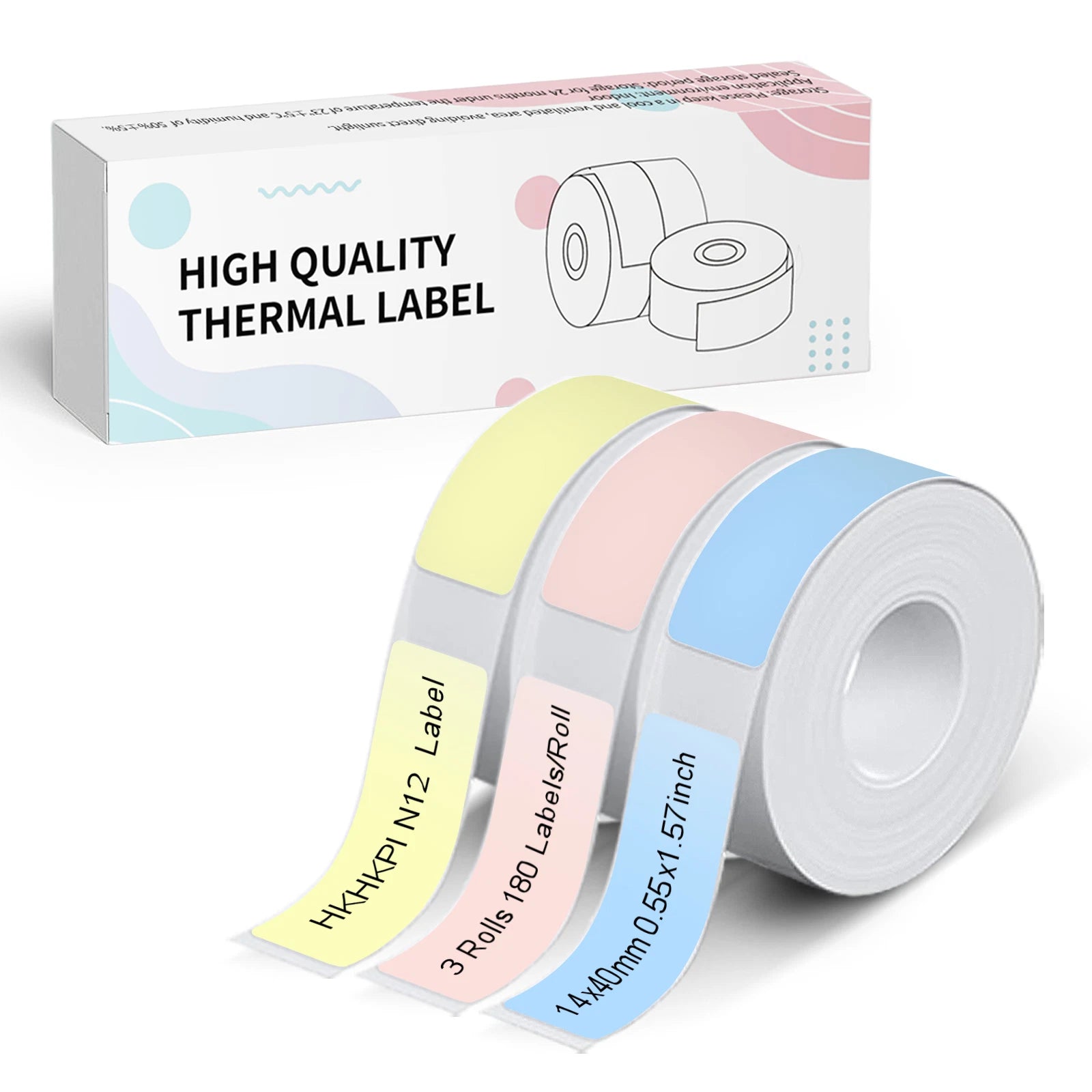 NDYIN 14x40mm (0.55″x1.57″) Blue/Pink/Yellow Rectangle Thermal Labels-3rolls